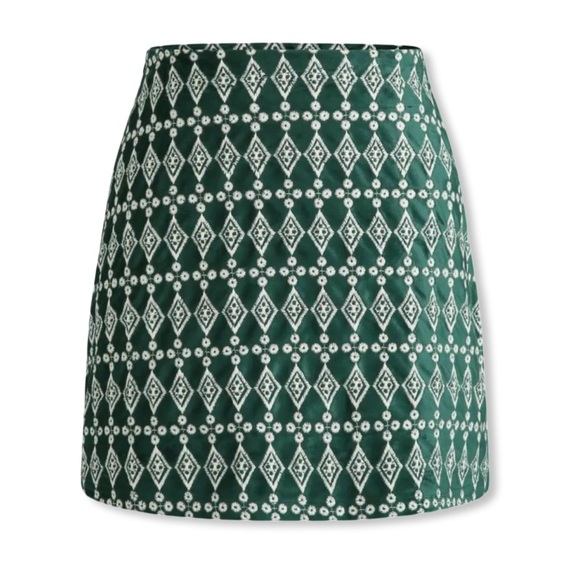 Cider Velvet Green /White Jacquard Printed High Waist Mini Skirt Size Small NWT - Picture 3 of 9